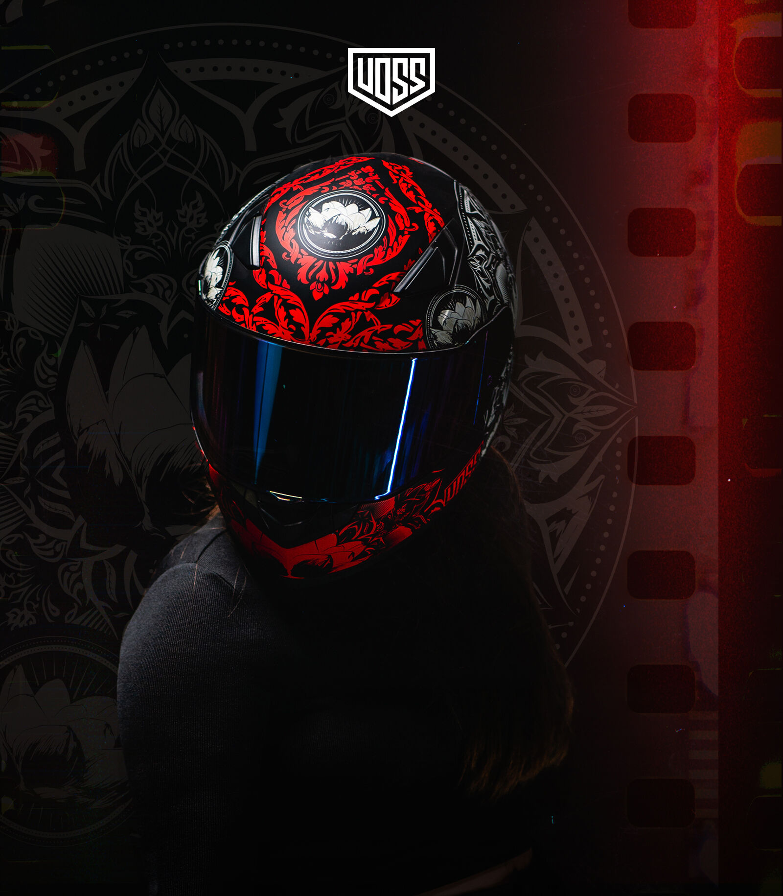Voss 988 Moto-1 Full Face Matte Red Mandala Helmet